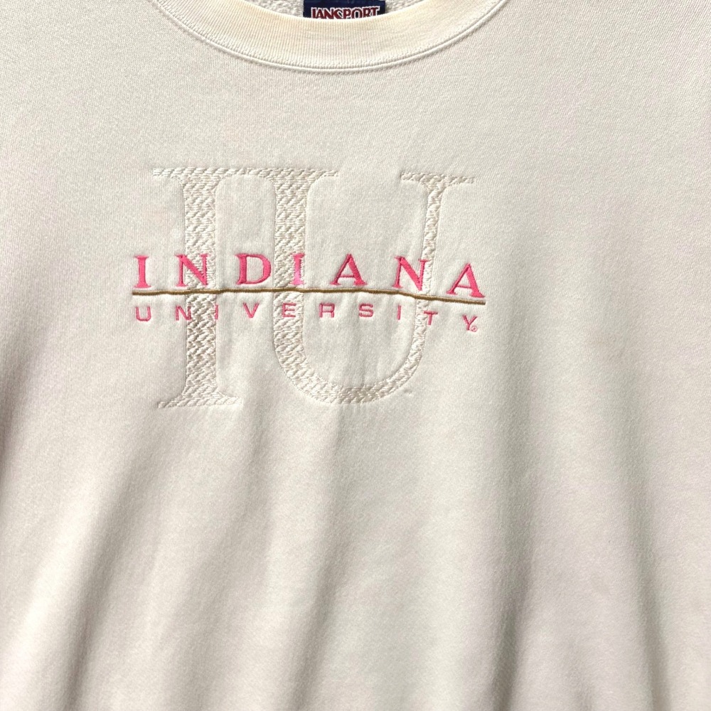 JanSport Indiana University 1990s Cream Embroidered Sweatshirt Vintage Rare IU - Picture 3 of 11